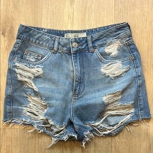 Topshop Blue Distressed Jean Shorts